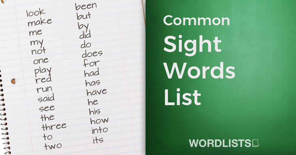 Common Sight Words List