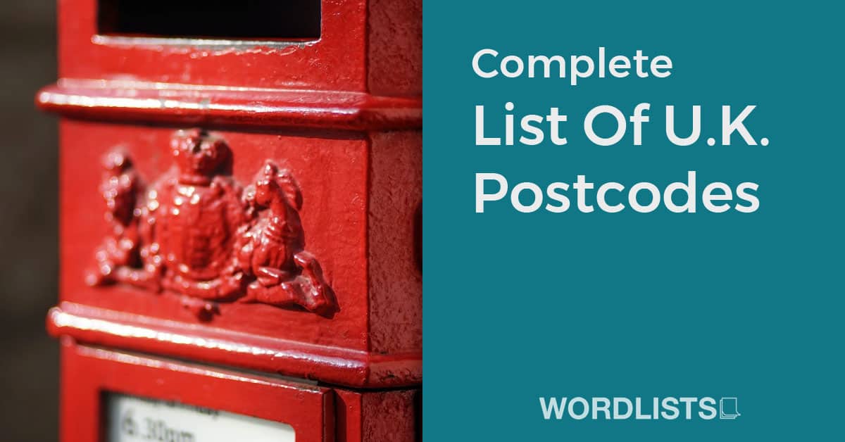 Complete List Of U.K. Postcodes With Associated Areas