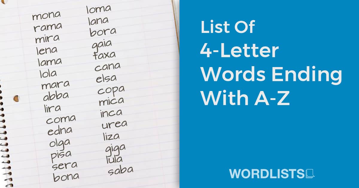 List Of 4-Letter Words Ending With A-Z