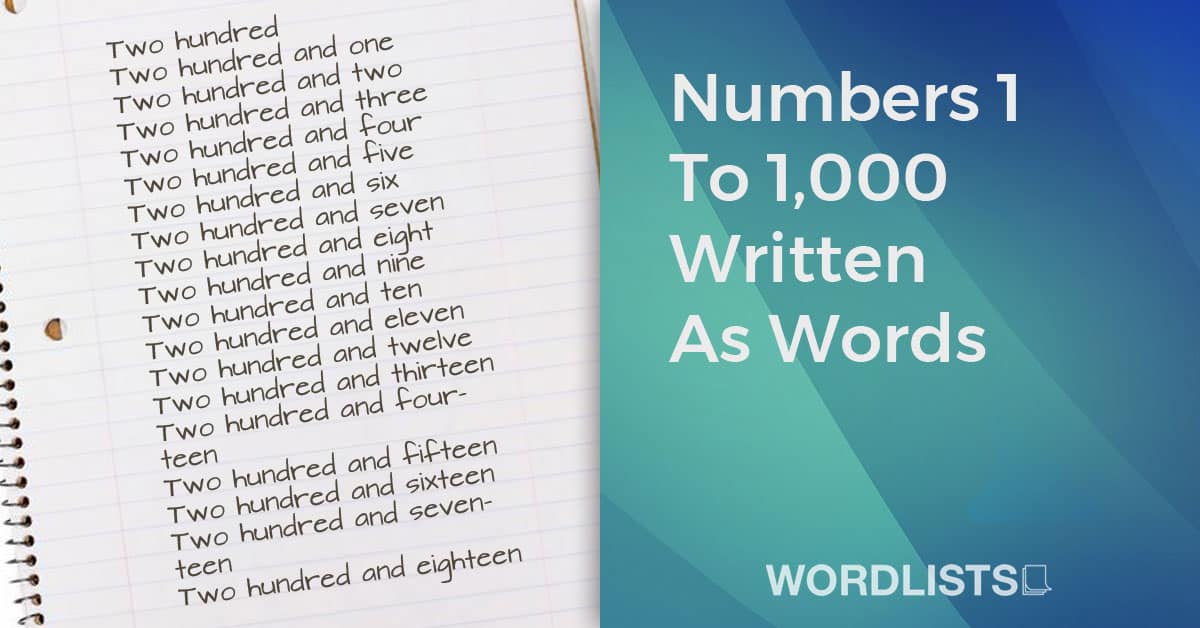 Numbers 1 To 1000 Written As Words