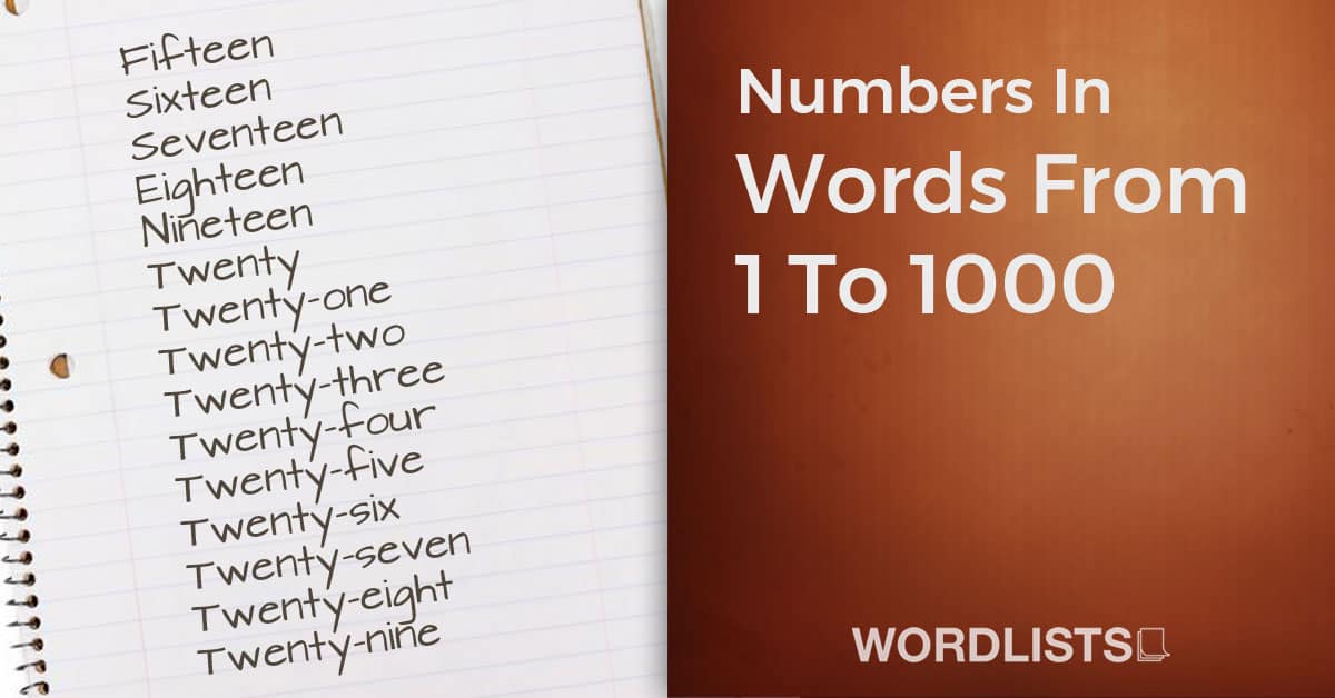 Numbers In Words From 1 To 1000